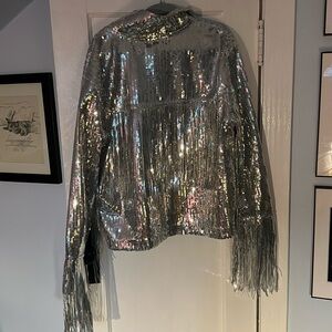 Sequin silver fringe jacket
